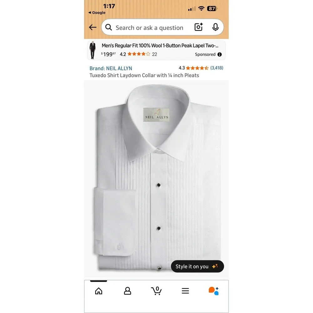 Neil Allyn 2XL Men's Tuxedo Shirt Pleated‎ White Jeweled Buttons